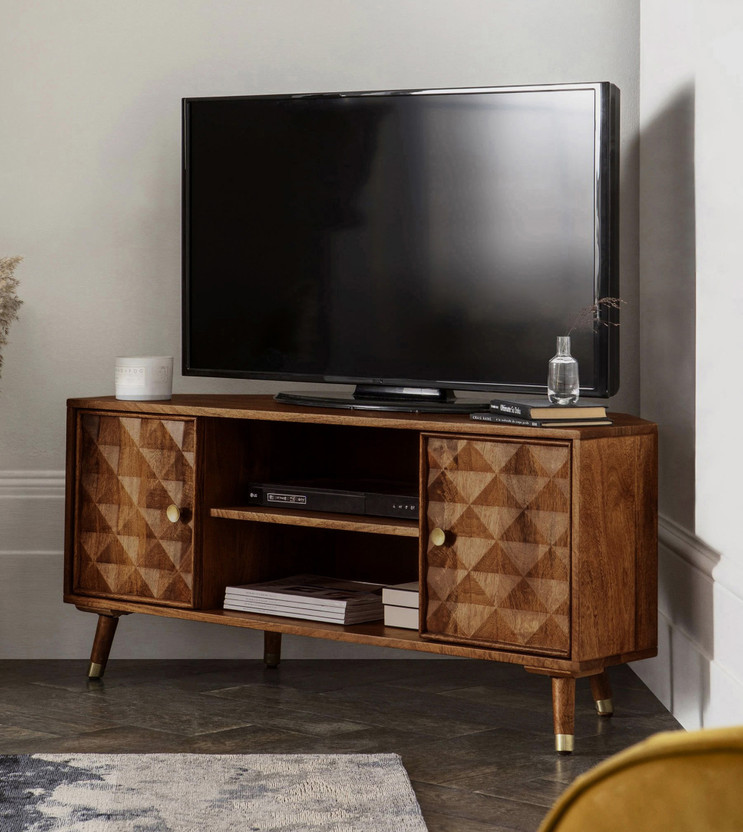 THE ATTIC The Attic Diamond TV Corner Cabinet Honey Solid Wood TV Entertainment Unit(Finish Color - Honey, DIY(Do-It-Yourself))