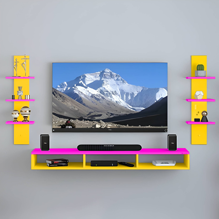 Artival Crafts MDF TV Unit for 32 Inch LED TV | Modern Entertainment Center with Storage Engineered Wood TV Entertainment Unit(Finish Color - Pink & Yellow deco finish, DIY(Do-It-Yourself))