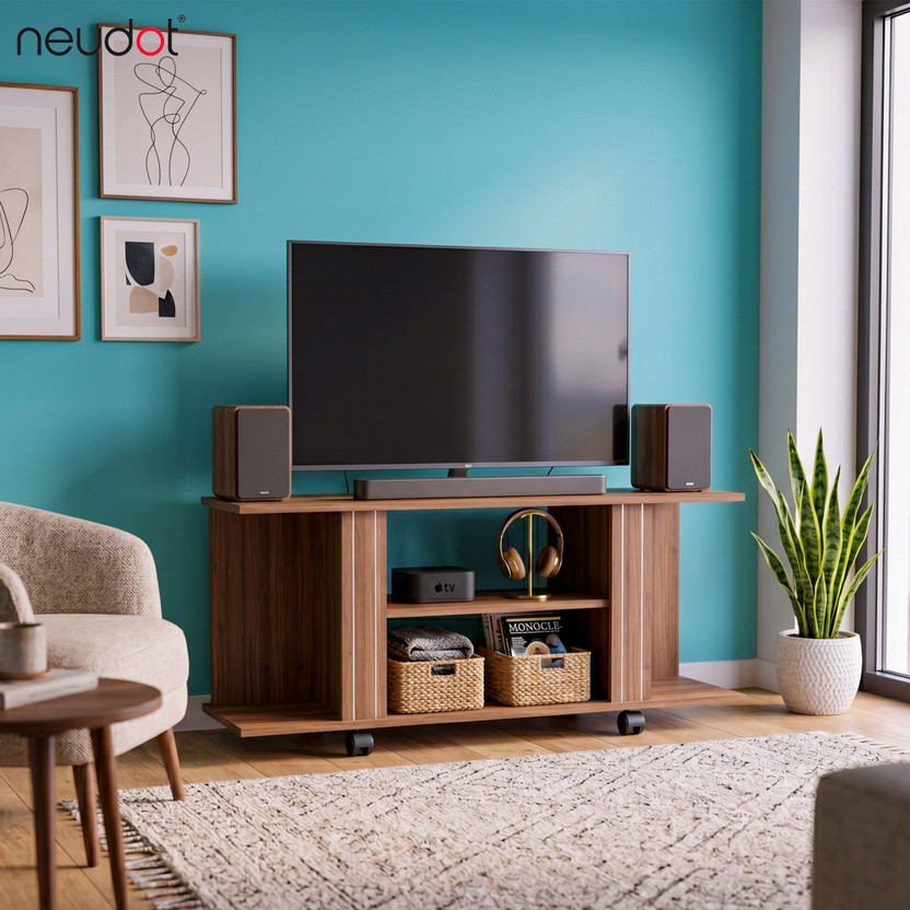 NEUDOT TABLA Engineered Wood TV Entertainment Unit(Finish Color - TEAK, Knock Down)