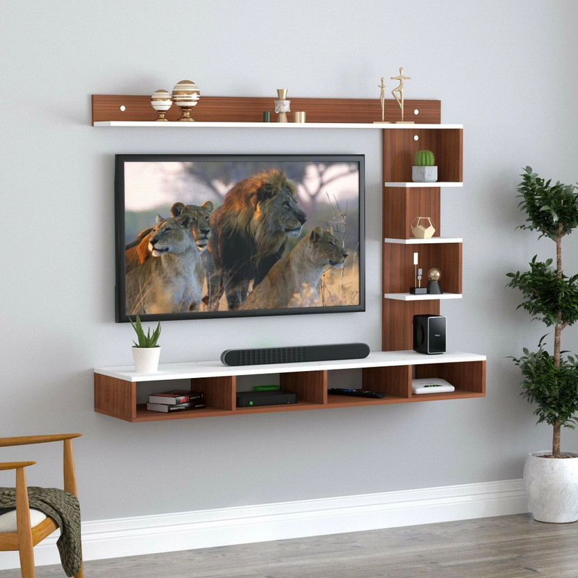 SNQ Engineered Wood King Size tv stand Engineered Wood TV Entertainment Unit(Finish Color - Walnut White, DIY(Do-It-Yourself))