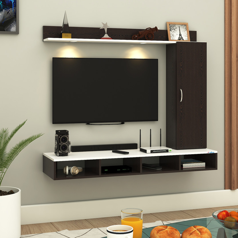 ANIKAA Dorex Wall Mounted TV Unit with LED Lights, Storage Cabinet & Display Shelf Engineered Wood TV Entertainment Unit(Finish Color - Wenge/White, DIY(Do-It-Yourself))