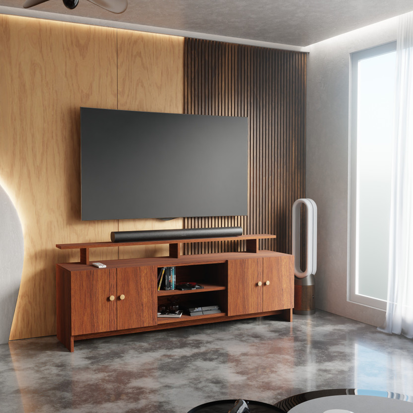 Flipkart Perfect Homes TV Stand Table for Living Room | TV Unit Cabinet Furniture for Home |Living room Engineered Wood TV Entertainment Unit(Finish Color - Cherry Pine, DIY(Do-It-Yourself))