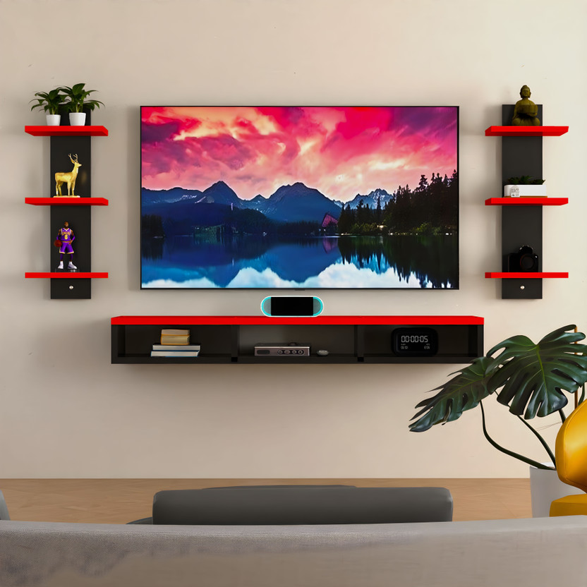Artival Crafts MDF TV Unit for 32 Inch LED TV | Modern Entertainment Center with Storage Engineered Wood TV Entertainment Unit(Finish Color - Black & Red deco finish, DIY(Do-It-Yourself))
