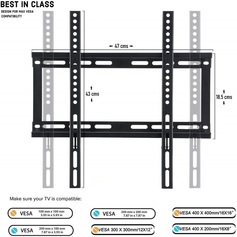 Samsung parth 32/40/42/43/49/50/55 Inches Ultra Slim LCD LED TVs Wall Mount Stand For MI, Realme, Oneplus, Sony, Samsung, Panasonic, LG, VU and All Brands LED,LCD,OLED,UHD,4K,Plasma,Smart TV's Suitable Fixed TV Mount - Flipkart Deal