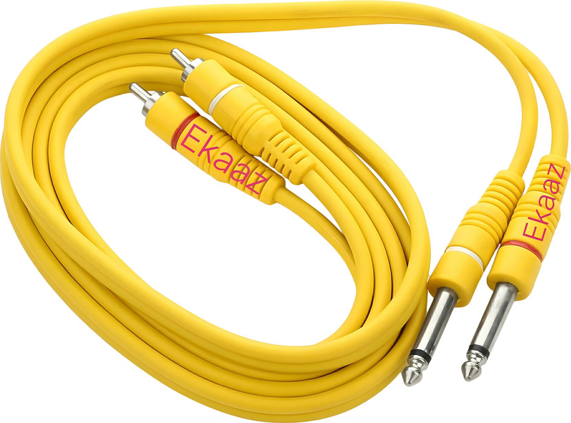 CLATE  TV-out Cable 6ft-TS Dual 1/4 inch Mono Male Jack to Dual RCA Male Audio Cable(Yellow, For Home Theater, 2 m)