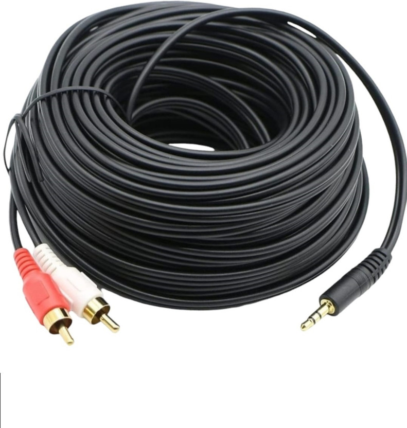 Etake  TV-out Cable 10 Meter Stereo to 2RCA Cable Audio Video Cable 3.5mm Aux AV Cable For Sound Box(Black, For TV, 10 m)