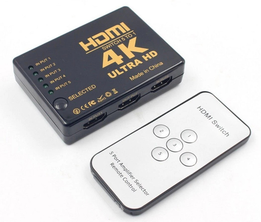 LipiWorld  TV-out Cable 4K Ultra HD 3D 5 Port HDMI Splitter Switch Hub HDTV Video with IR Remote Control For PS3 HDTV(Black, For Computer)