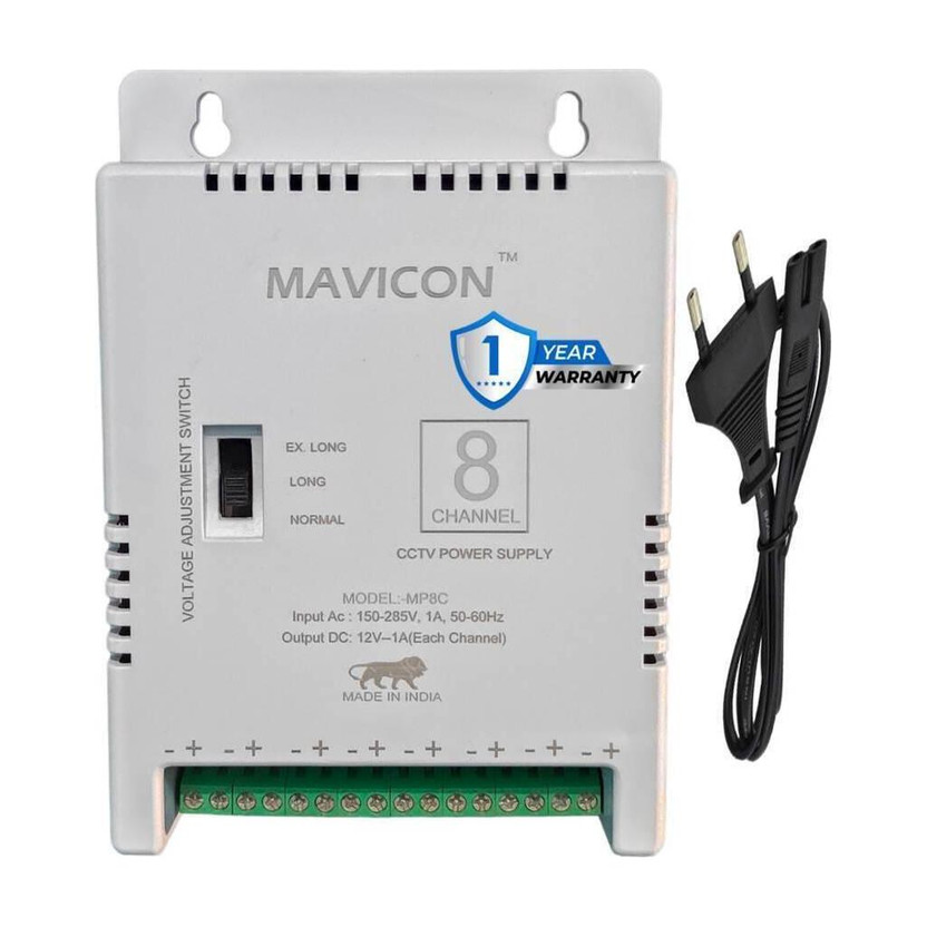 MAVICON 8 channel smps for cctv camera power supply multiport 12V 10a 8 camera universal Worldwide Adaptor(White)