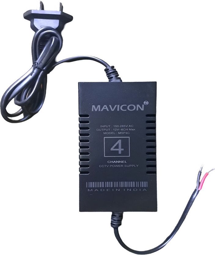 MAVICON  TV-out Cable 4 channel smps for cctv camera power supply singleout 12V 5a for 4 cctv camera(Black, For Camera, 1 m)
