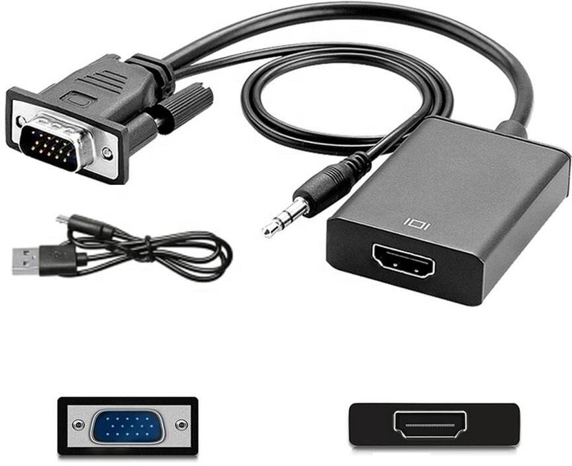 microware 1080P VGA to HDMI Female Converter with 3.5mm Audio Lead and Power Supply Port Media Streaming Device(Black)