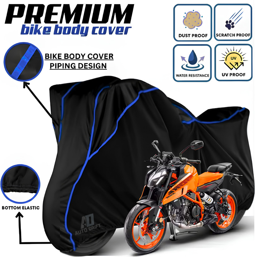 Auto Drift Waterproof Two Wheeler Cover for KTM(Duke 390, Black, Blue)