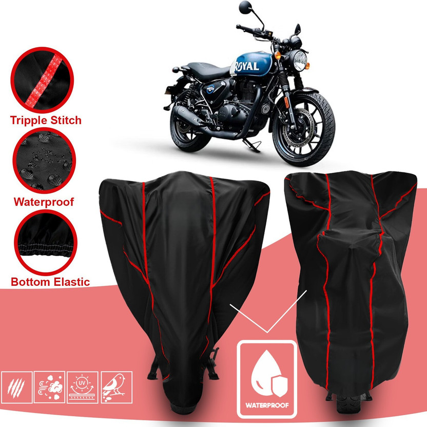 DeepShakshi AUTOMOTIVE Waterproof Two Wheeler Cover for Royal Enfield(Hunter 350, Red, Black)