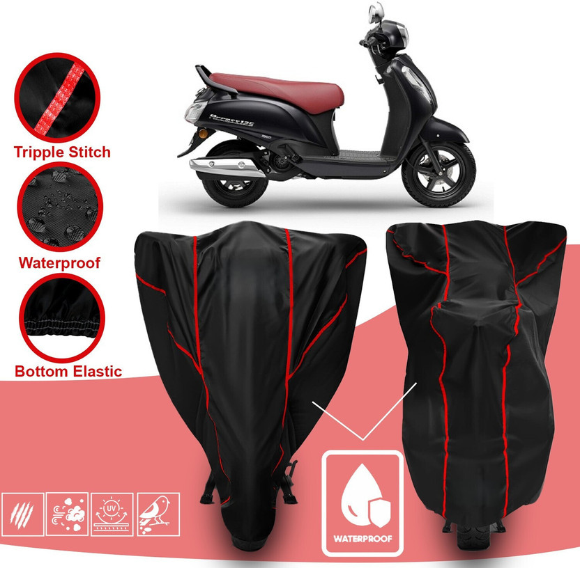 DeepShakshi AUTOMOTIVE Waterproof Two Wheeler Cover for Suzuki(Access, Red, Black)