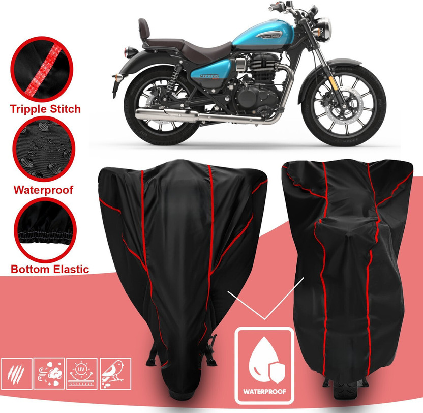 DeepShakshi AUTOMOTIVE Waterproof Two Wheeler Cover for Royal Enfield(Meteor 350, Red, Black)