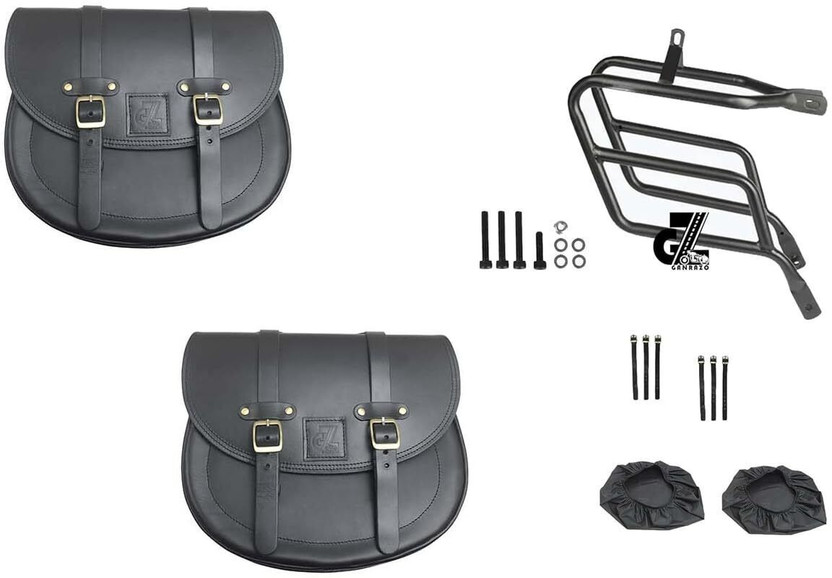 G-GANRAZO Leather Saddle Bag Black Leather Motor bike Saddle bag Side bag luggage bag Saddle Bag Black Leather Motorbike Saddlebag