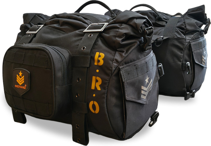 Motard B.R.O Motorcycle Saddle Bag (30L+30L) | Waterproof Roll-Top Touring Saddle Bag Black Polyester, Polyurethane Motorbike Saddlebag(60 L)