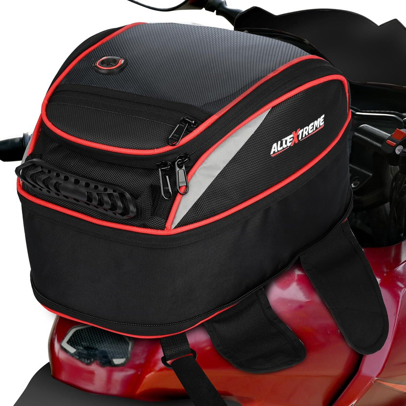 ALLEXTREME EXFTB01 Magnetic Fuel Tank Bag with Rain Cover & Multi-Pocket Universal Fit Saddle Bag Black Polyester Motorbike Saddlebag(21 L)
