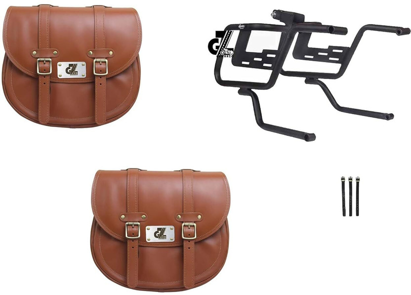 G-GANRAZO Fit for Super Meteor 650 Saddle Bag Brown Genuine Leather Motorbike Saddlebag
