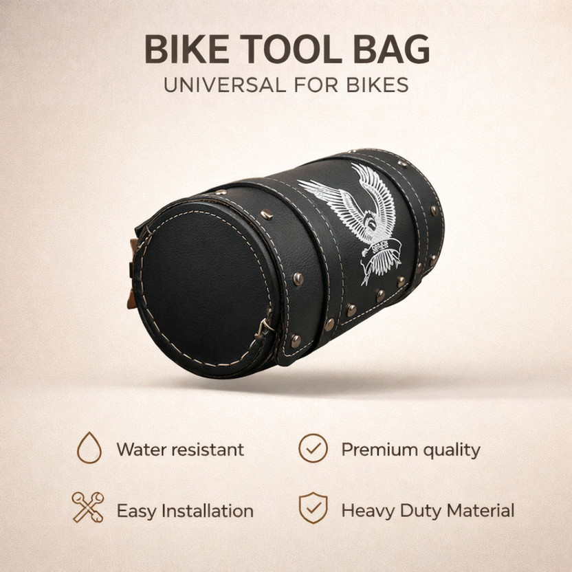 FATHER AUTO Bike Tool Saddle Eagle Logo Belt Bag Black Universal For Bike Saddle Bag Black Leather Motorbike Saddlebag(2.5 L)