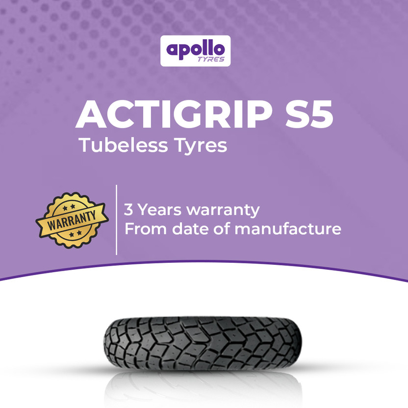 Apollo 90/100-10 53P ACTIGRIP S5 TL -D 90/100-10 Front & Rear Two Wheeler Tyre(Street, Tube Less)