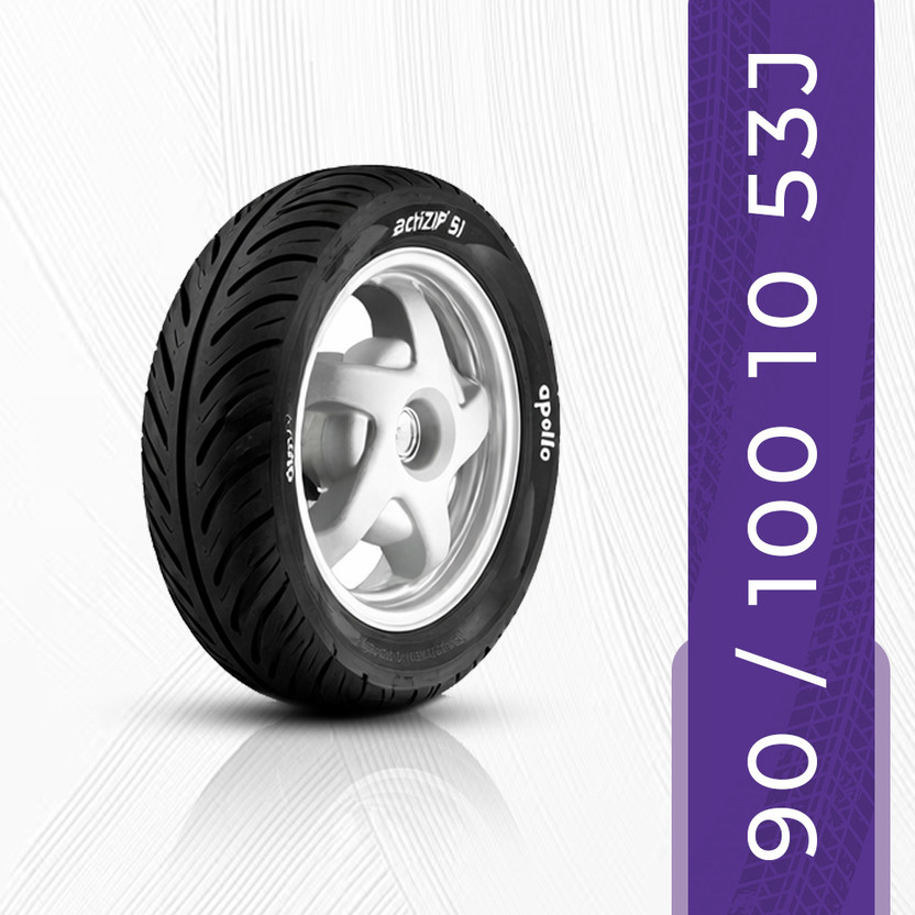 Apollo 90/100-10 53J ACTIZIP S1 (TL)-D 90/100-10 Front & Rear Two Wheeler Tyre(Street, Tube Less)