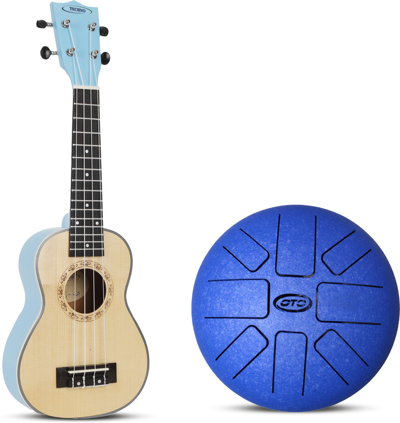 TECHNO Ukulele and Tongue Drum Combo Set Best Musical Instruments for Beginners Soprano Ukulele(Overall Length - 53 cm)