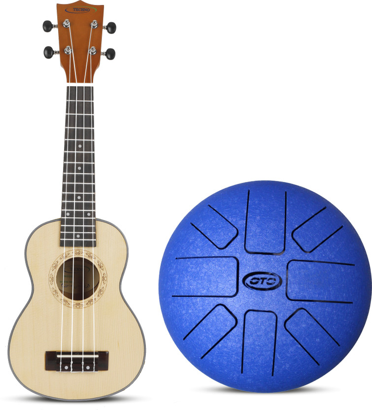 TECHNO Ukulele and Tongue Drum Combo Set Best Musical Instruments for Beginners Soprano Ukulele(Overall Length - 53 cm)