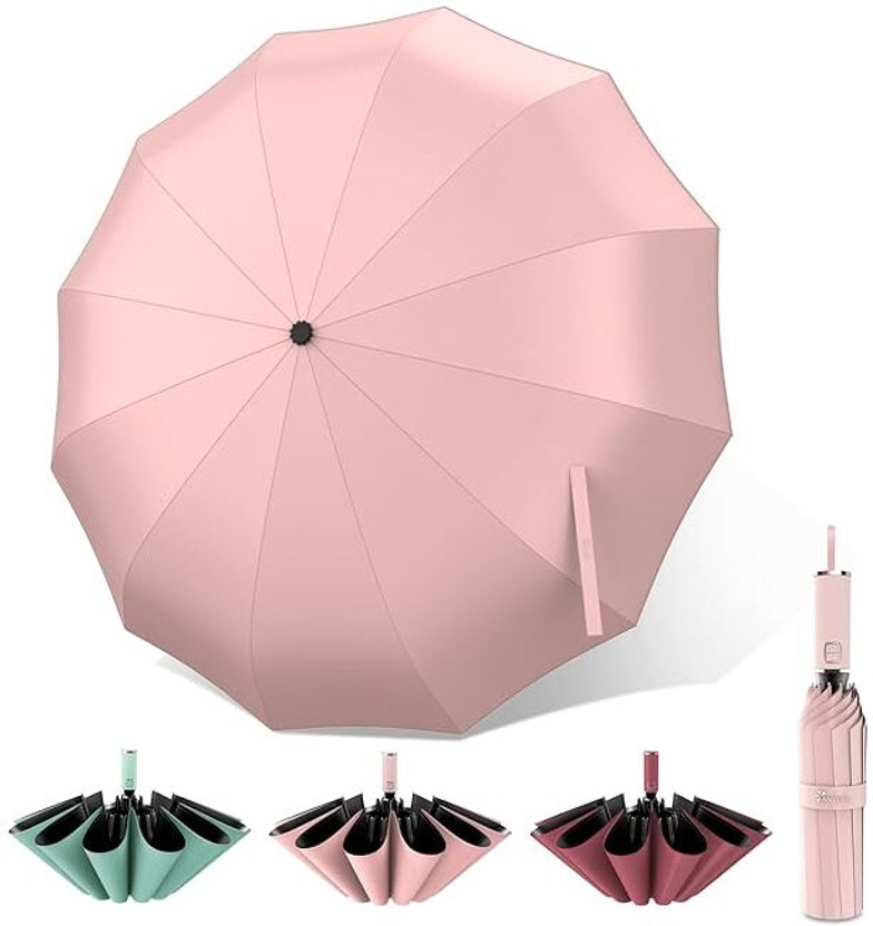 XBEY 10 RIBS Pink Umbrella for Men,UV Coated for Rain with Auto Open and Close Umbrella(Pink)