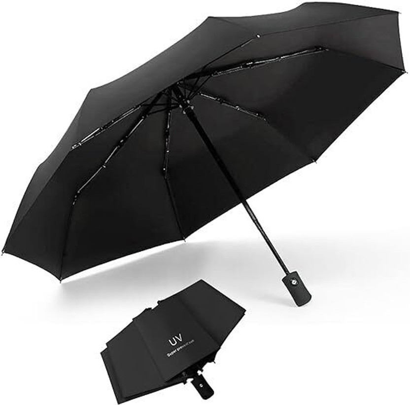 XBEY 1PC - 3 Fold with Auto Open/Close Travel | Man, Woman & Child 8-Ribs Umbrella(Black)