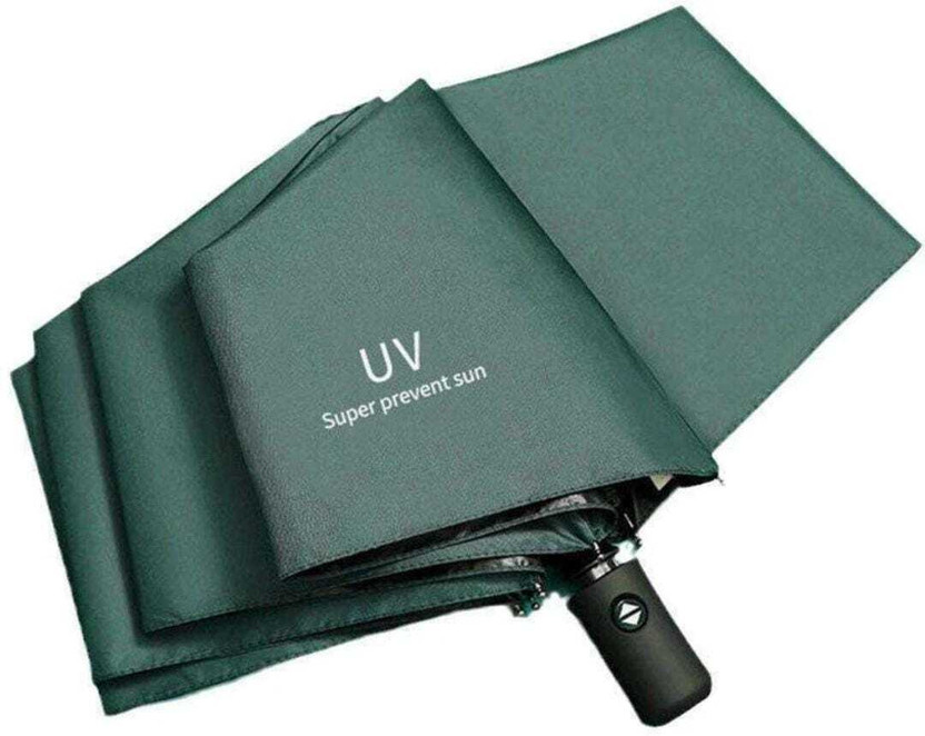DZX-RE 3 Fold Fully Automatic Rain UV Protection Portable Foldable Travel Umbrella(Green)