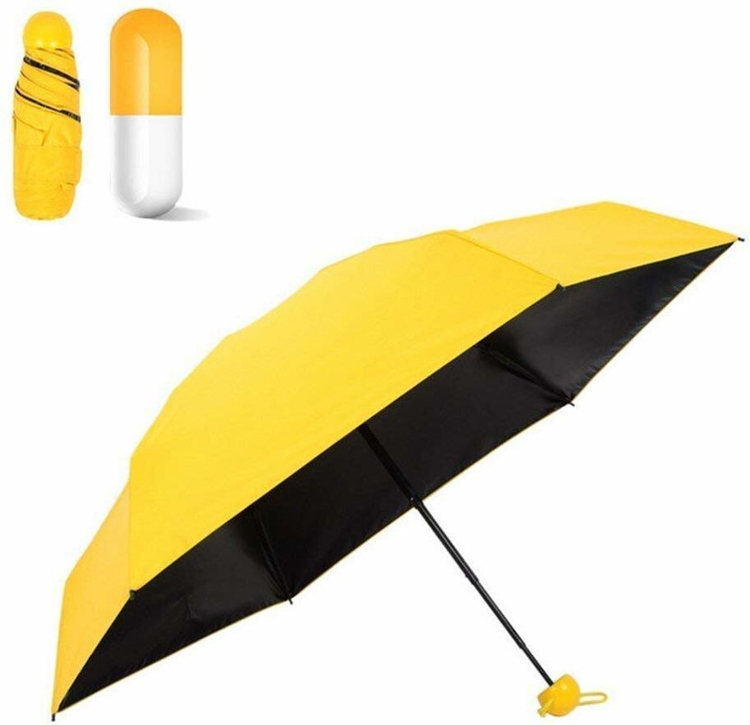 NG NG RETAIL Designer Ultra Mini UV Coated 4-Fold Travel Capsule Umbrella Umbrella(Yellow) - Flipkart Deal