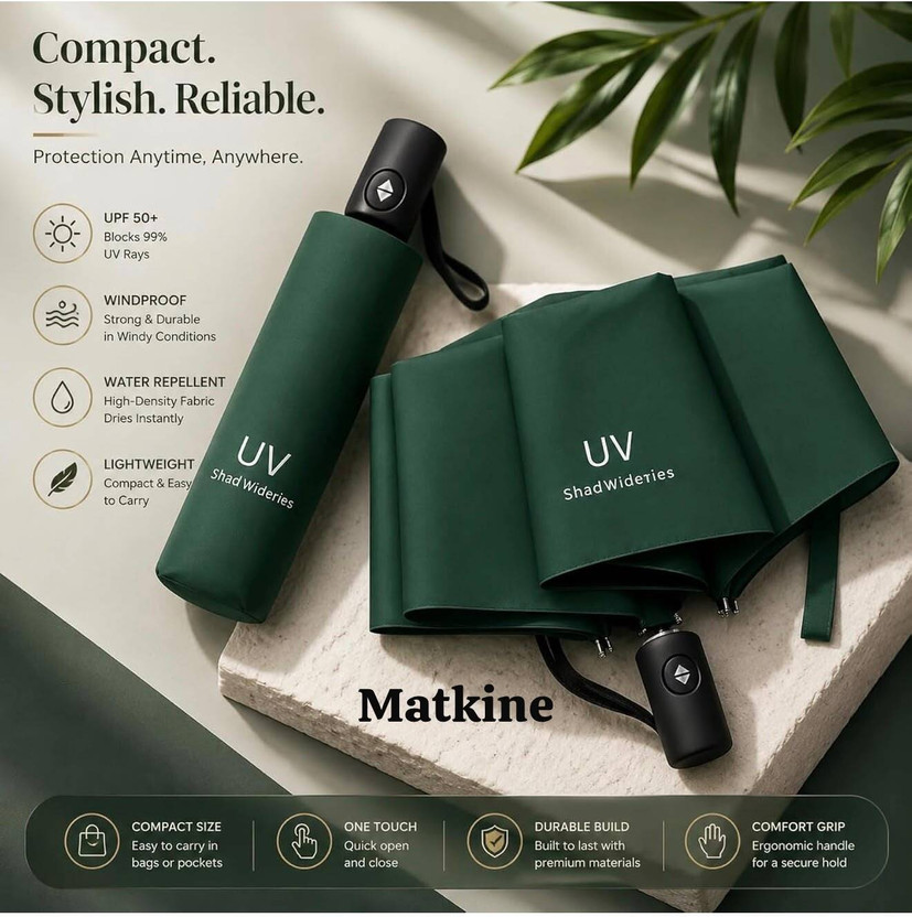 Matkine UV Protection Foldable Compact Umbrella for Men & Women, Windproof Umbrella(Green)