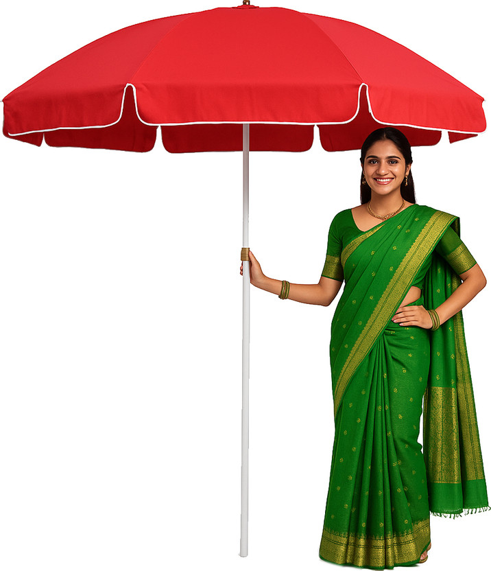 GREEN BIRD Stylish Garden Umbrella Sturdy Ribs 42in Center Pole Waterproof Umbrella(Red)