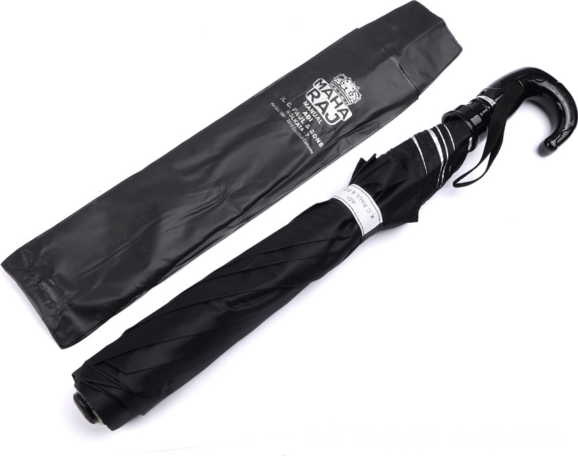 K.C. PAUL & SONS Maharaj 2 fold 23-inch large heavy duty umbrella for men | Bigger size black Umbrella(Black, Silver)