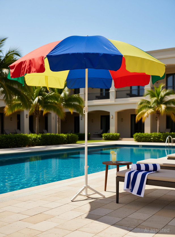 BLUEBUDS Outdoor Garden Umbrella 7 Feet With Stand 40inch/7ft for Hotels And Restaurent Umbrella(Multicolor)