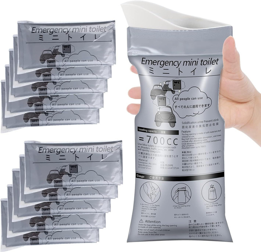 KASHIBASALE Travel Urinal Toilet Traffic Jam Emergency Portable Toilet Bag Men Women Kids Urine Bag(700 ml Silver)