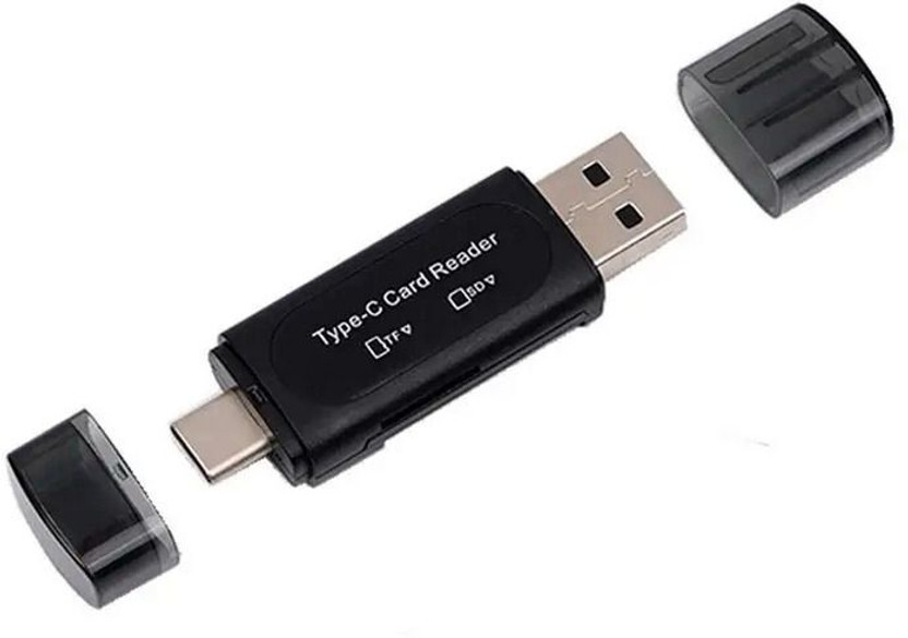 THE MOBILE POINT 2 IN 1 USB 3.0 USB C Micro USB Card Reader 2In1 Memory Card Reader All in One for SD, Micro SD, SDHC, Micro SDXC Cards Card Reader, Laptop Accessory(Black)