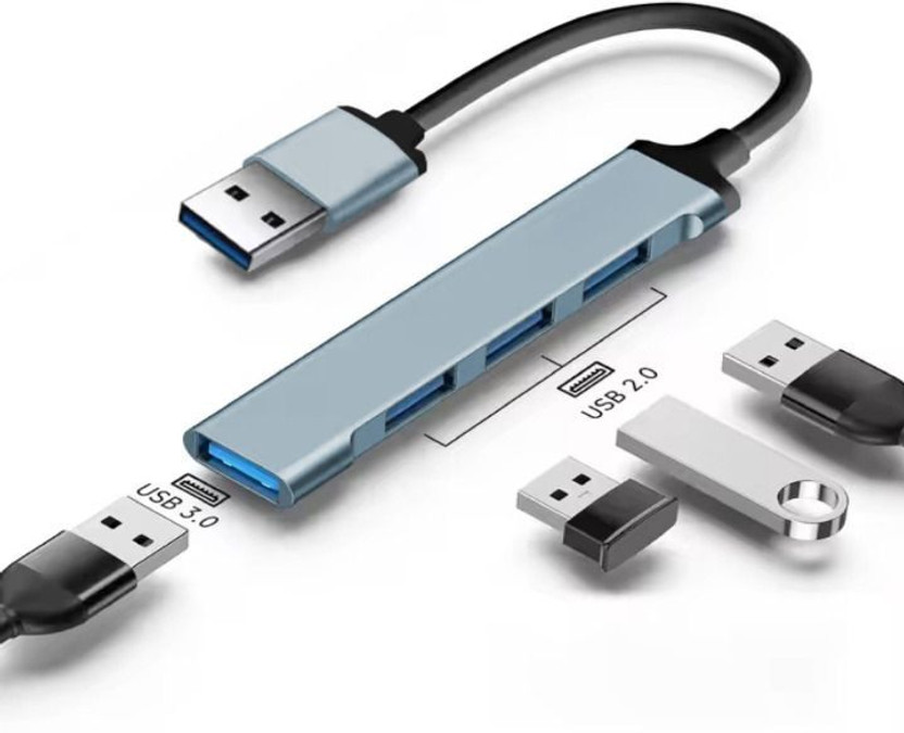 Aliens 1xUSB 3.0 & 3xUSB 2.0, 5Gbps Speed, Compatible with PC, Laptop, HDD, Speaker Multiport Adapter 4-in-1 USB Hub Splitter Extender, USB Hub(Grey)