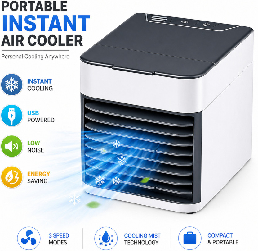 JAVINEX Portable Mini Arctic Air Cooler USB Powered Personal Cooling Fan 3 Speed 0.4 L AAC-01 USB Air Cooler(White & Grey)