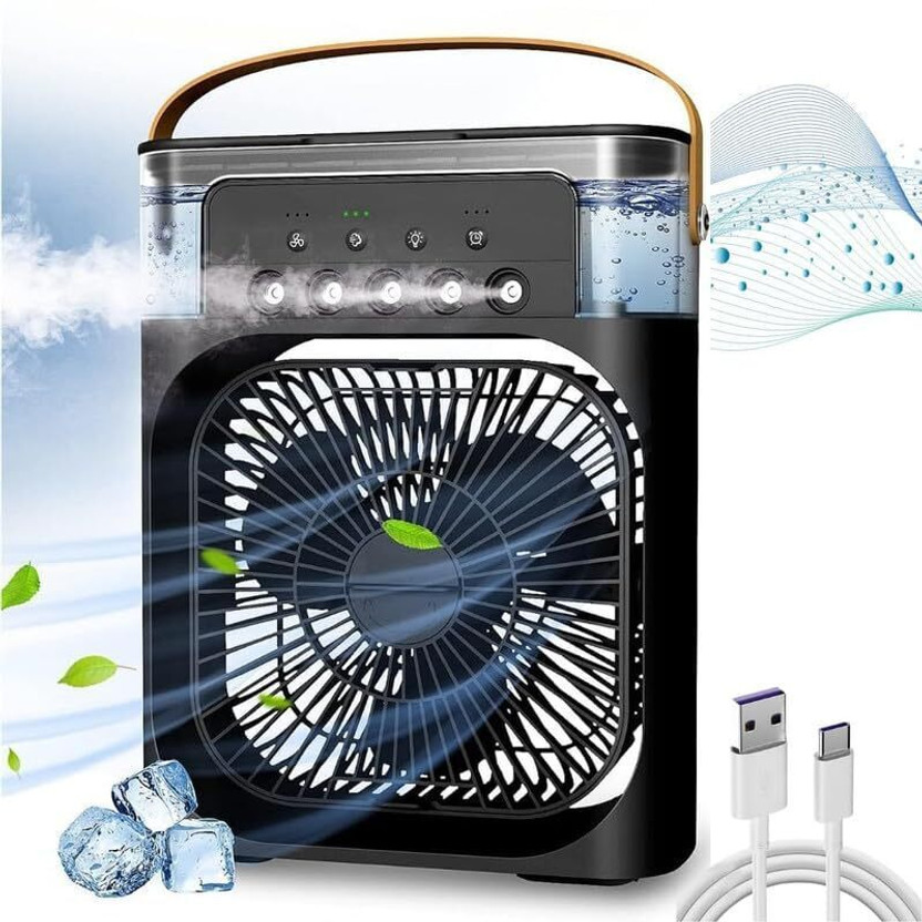 DRUMSTONE Mini Portable Air Conditioner Cooler with LED Light & 3 Speed Modes with 1 Year Warranty 1200 mm Table Fan(5 Star | Black | Pack of 1)