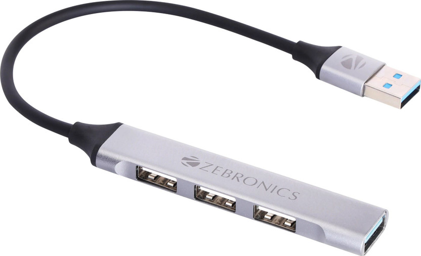 ZEBRONICS Zeb-200HB Zeb 200HB USB 3, 4 Port hub with HiSpeed Data Transfer,15cm Cable PlugPlay Usage USB Hub(Silver)