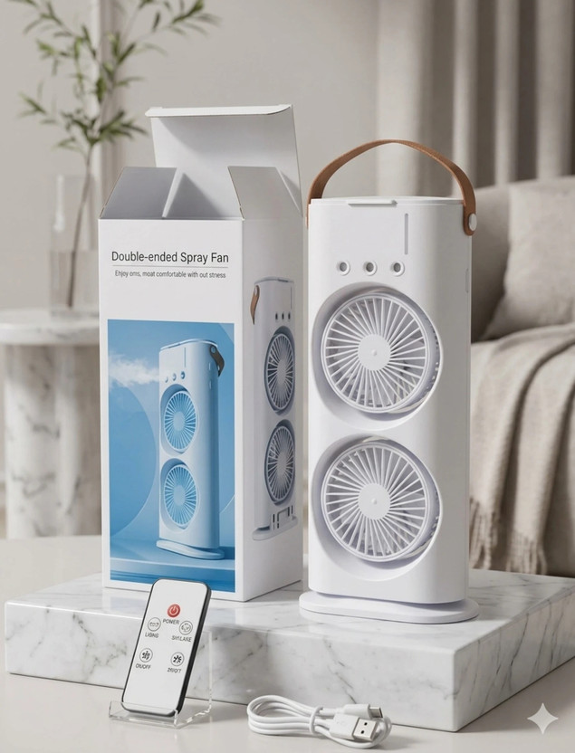 Litanika Mist Spraying USB Double Ended Fan Folding Rechargeable Fan with LED Light Small Compact USB Fan, USB Air Cooler(DOUBLE ENDED)