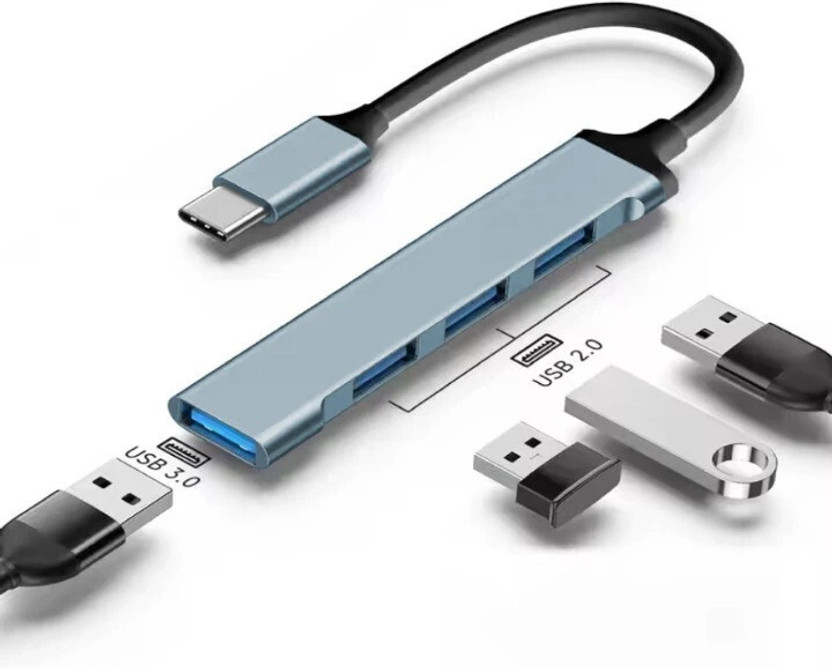 Aliens Multiport Adapter 4-in-1 Splitter Extender, 1 xUSB 3.0 & 3xUSB 2.0, 5Gbps Data, for MacBook, Laptop, PC & Type-C Devices USB Hub(Grey)