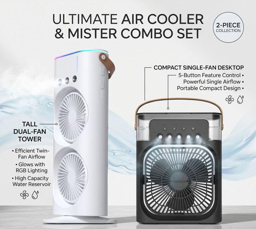 Lucky Lucky Gadgets A1 DUO FAN SUMMER OFFER: DOUBLE SPRAY FAN WITH GET MINI SPRAY FAN Rechargeable Fan, USB Air Cooler, USB Cable, USB Air Purifier, USB Fan(Multicolor) - Flipkart Deal