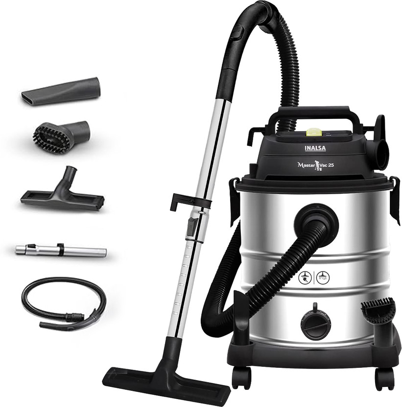 Inalsa Master Vac 25 Wet & Dry Vacuum Cleaner Heavy Duty 1700 W & 25 Ltr Capacity22KPA SuctionHEPA Filter & Metal Telescopic Tube2 Year WarrantySS Metal TankFor Home,Office,Hotel Cleaning(Silver/Black)