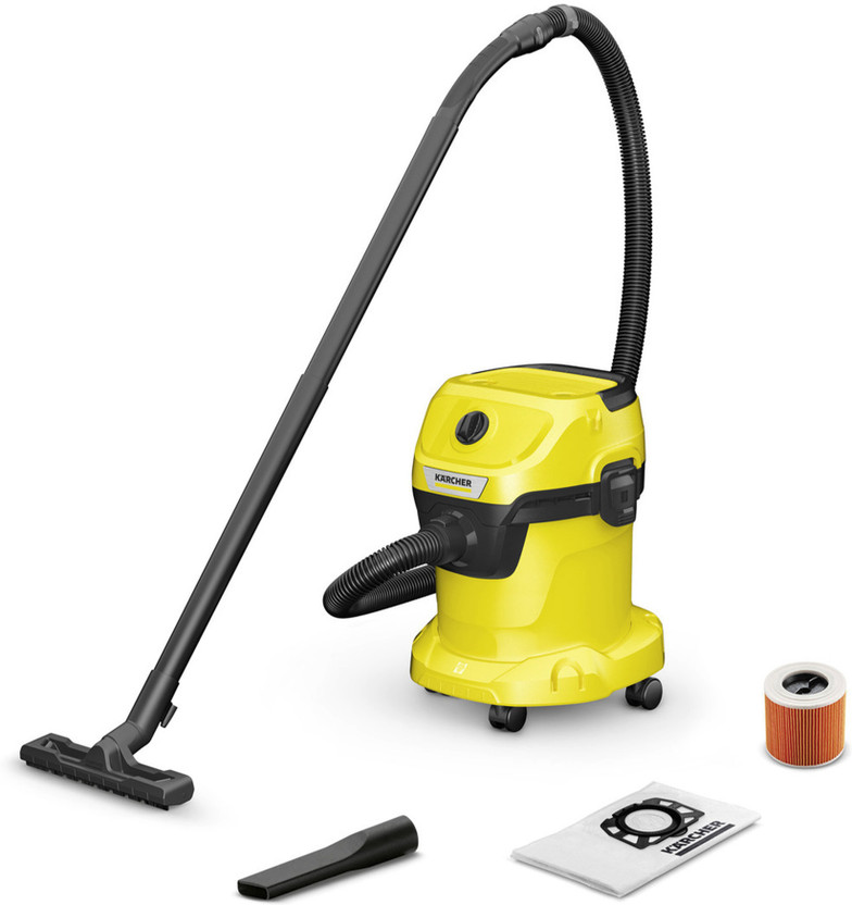 Karcher WD 3 V-15/4/20 (YYY) Wet & Dry Vacuum Cleaner 23kPa Suction, 1000W, 15L Plastic Tank, Blower, Fleece Filter Bag & Cartridge Filter, German Tech(Yellow)