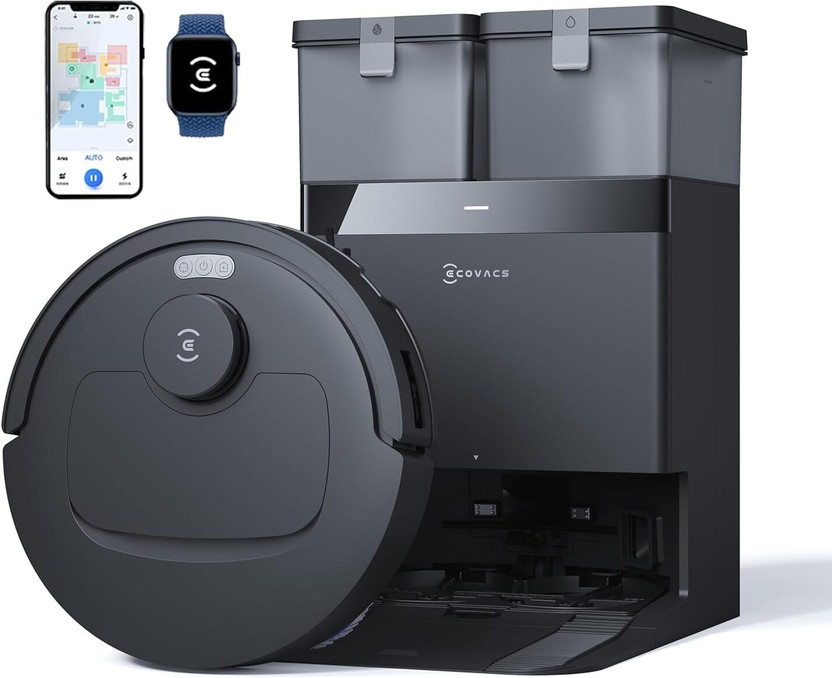 ECOVACS N50 Pro Omni Black 2026 New Launch, 25000 Pa Suction Robotic Floor Cleaner Self-Emptying Omni-Station, Zerotangle 3.0, Hot Air-Drying, Auto-Lift Mop On Carpet, Upto 300 Mins with 2 in 1 Mopping and Vacuum, Anti-Bacterial Cleaning, Reusable Dust Bag (WiFi Connectivity, Google Assistant and Al