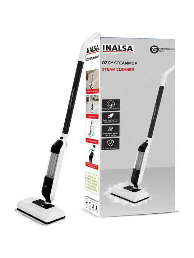 Inalsa Ozoy Steam Mop Multi Purpose Steam Cleaner|2 Mop Cloth & Carpet Slider|Rugs Hand-held Vacuum Cleaner(Pearl White / Black)