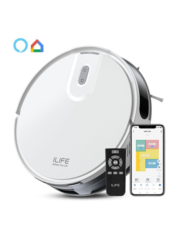 ILIFE V20 Robotic Vacuum Cleaner with Latest SoF Navigation, @5000Pa Powerful Suction Robotic Floor Cleaner with 2 in 1 Mopping and Vacuum, Anti-Bacterial Cleaning (WiFi Connectivity, Google Assistant and Alexa)(White)
