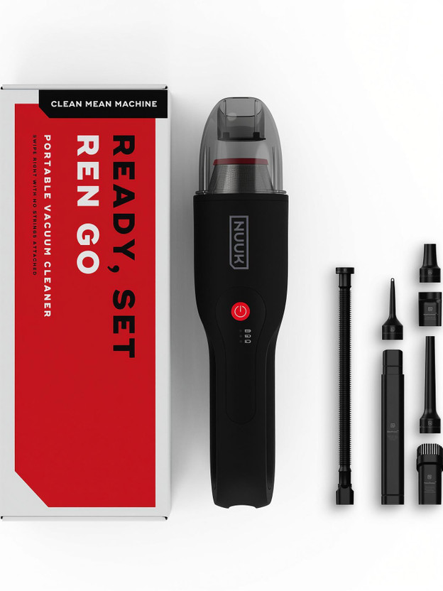 Nuuk Ren GO Hand-held Vacuum Cleaner 11KPa,Cordless , 2X More Power, 7 Attachments + Storage Bag, Dual Filtration with HEPA, BLDC Motor,(Black)